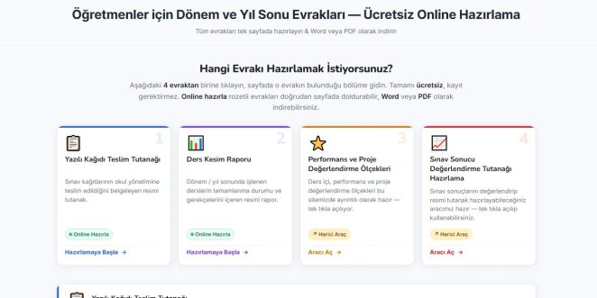 Öğretmenler için Dönem ve Yıl Sonu Evrakları — Ücretsiz Online Hazırlama